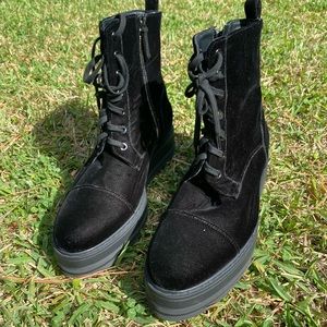 Barneys Newyork Velvet Combat Chunky Boots